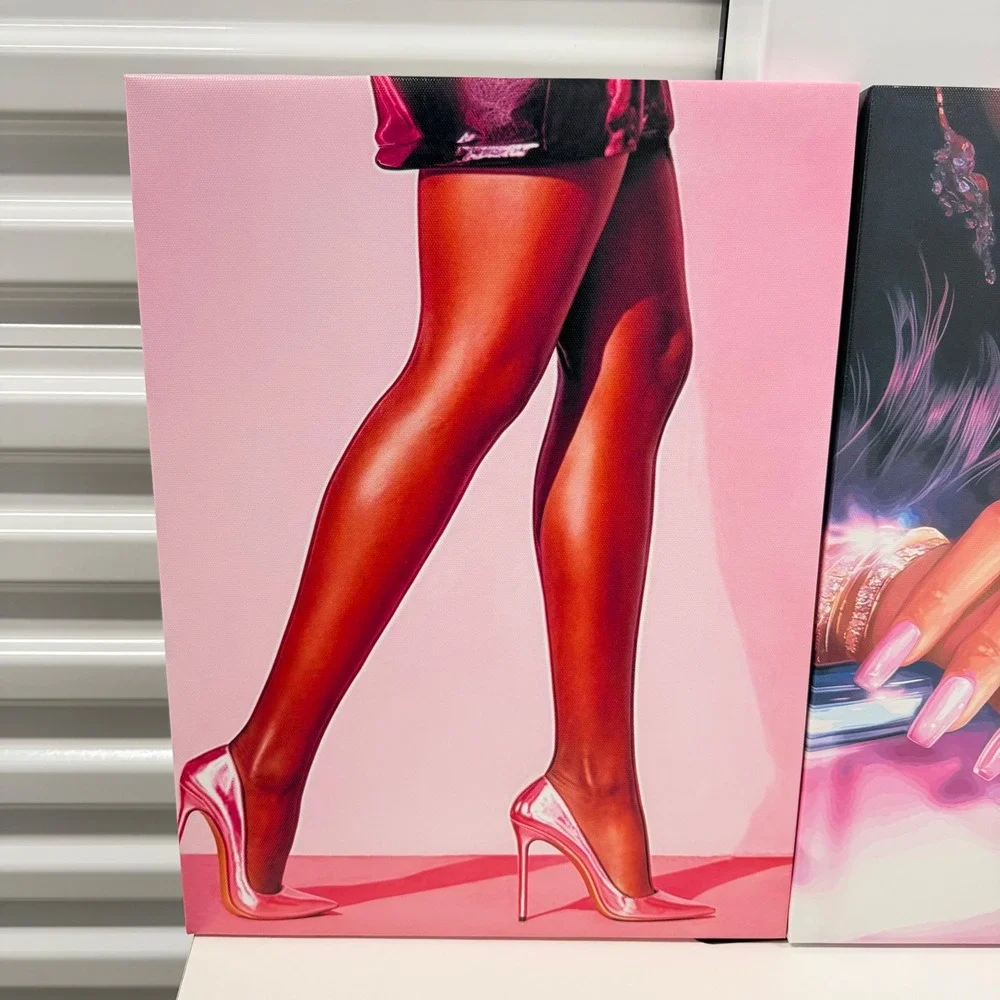 3 Piece Glam Canvas Wall Art Set Pink Luxury Fashion Jewelry High Heels Decor